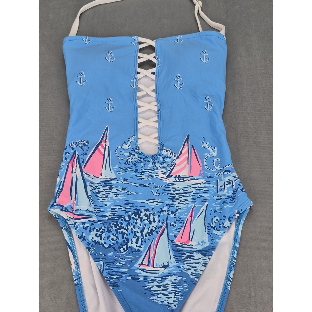 Lilly Pulitzer Novi One Piece Swimsuit Lunar Blue A Lil Nauti New Womens Size 0 - Picture 3 of 8